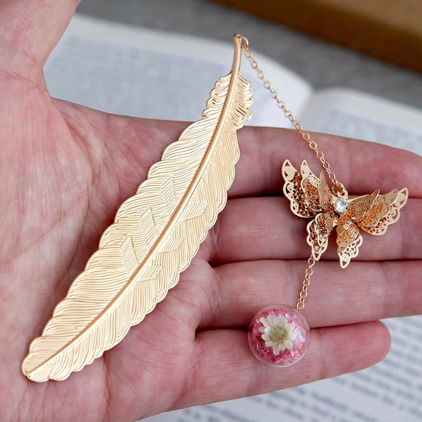 Metal Feather Bookmark with Butterfly Charm – Christmas Gifts for Women, Teachers & Book Lovers – Stocking Stuffers, Secret Santa, Birthday & Holiday Gift Box