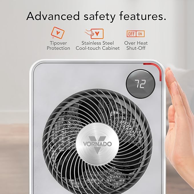 Vornado VMHi500 Whole Room Metal Space Heater, Digital Thermostat, Remote Control, Auto-Climate Control, 12-Hour Timer, Vortex Heat Circulation, Heater for Bedroom, Home, and Living Room, White