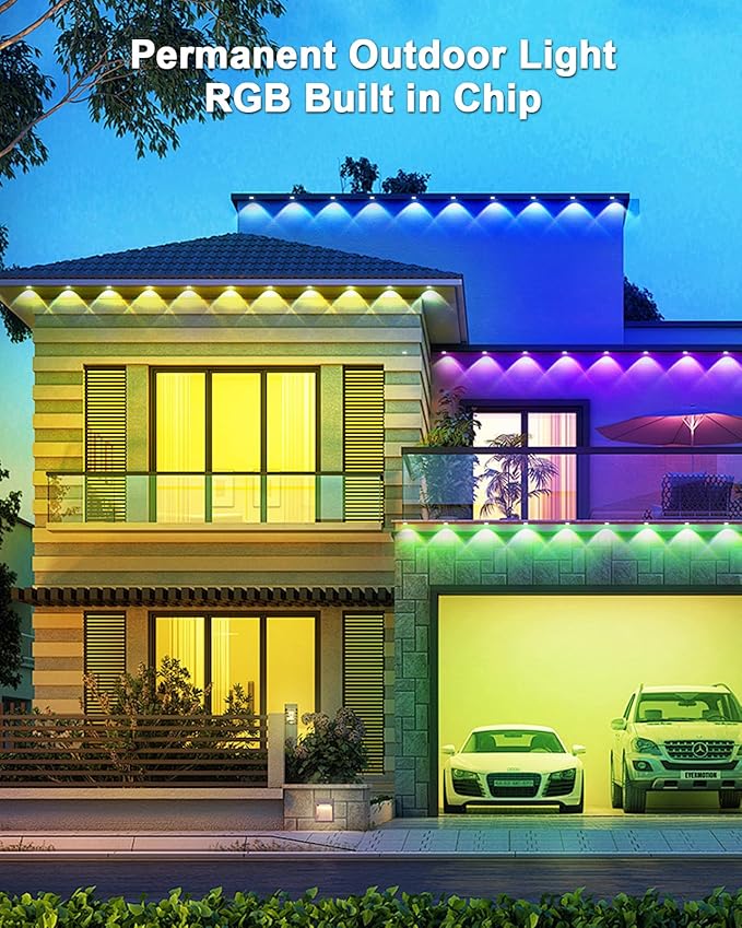 50FT Permanent Outdoor RGB Lights,IP67 Waterproof Smart LED Eaves Lights with App/Remote Control,for Christmas and All Holiday Decor,Daily and Accent Lighting,House Roof and Garden Lighting