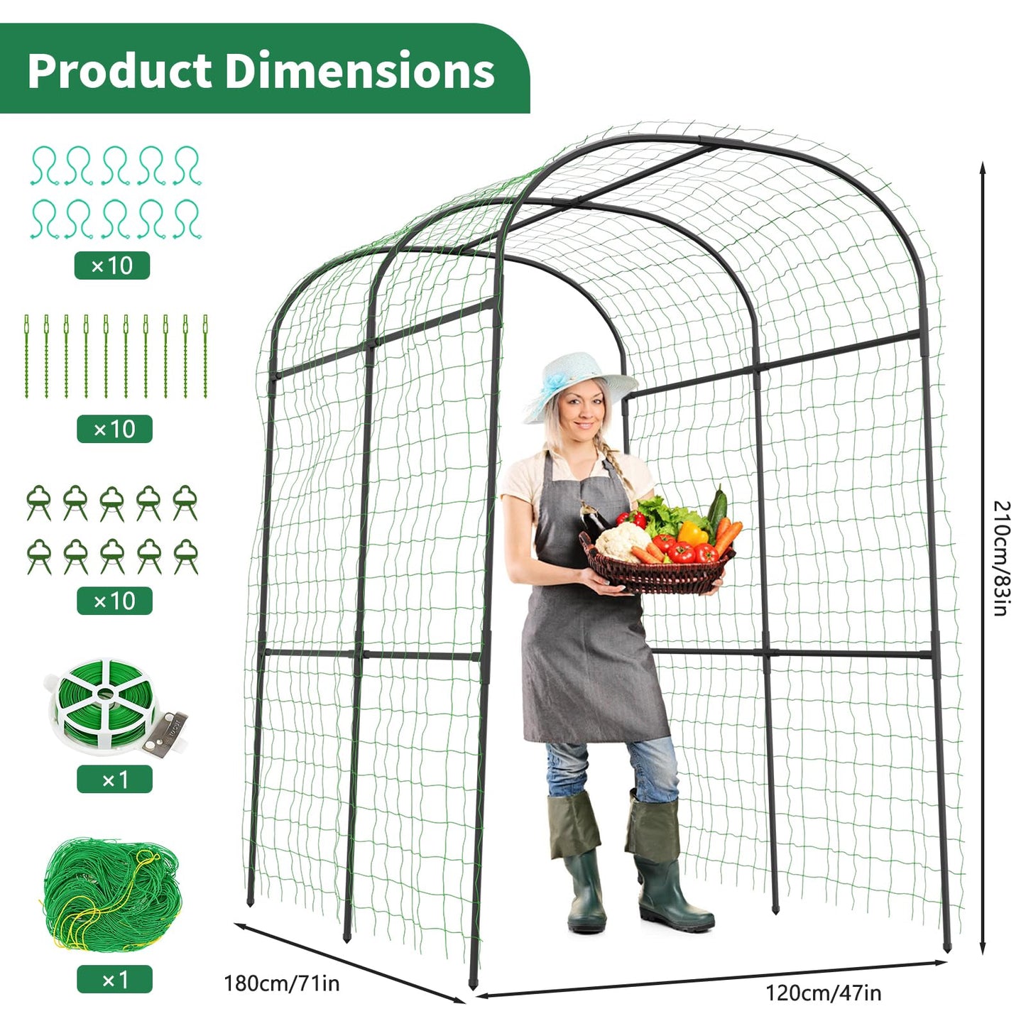 SUNYRISY Garden Arch Trellis for Climbing Plants Outdoor, 71" x 47" x 83" Metal Core Tall Archway Tunnel Plant Support for Cucumber Tomato Vine Flowers Vegetables Climbing Plants
