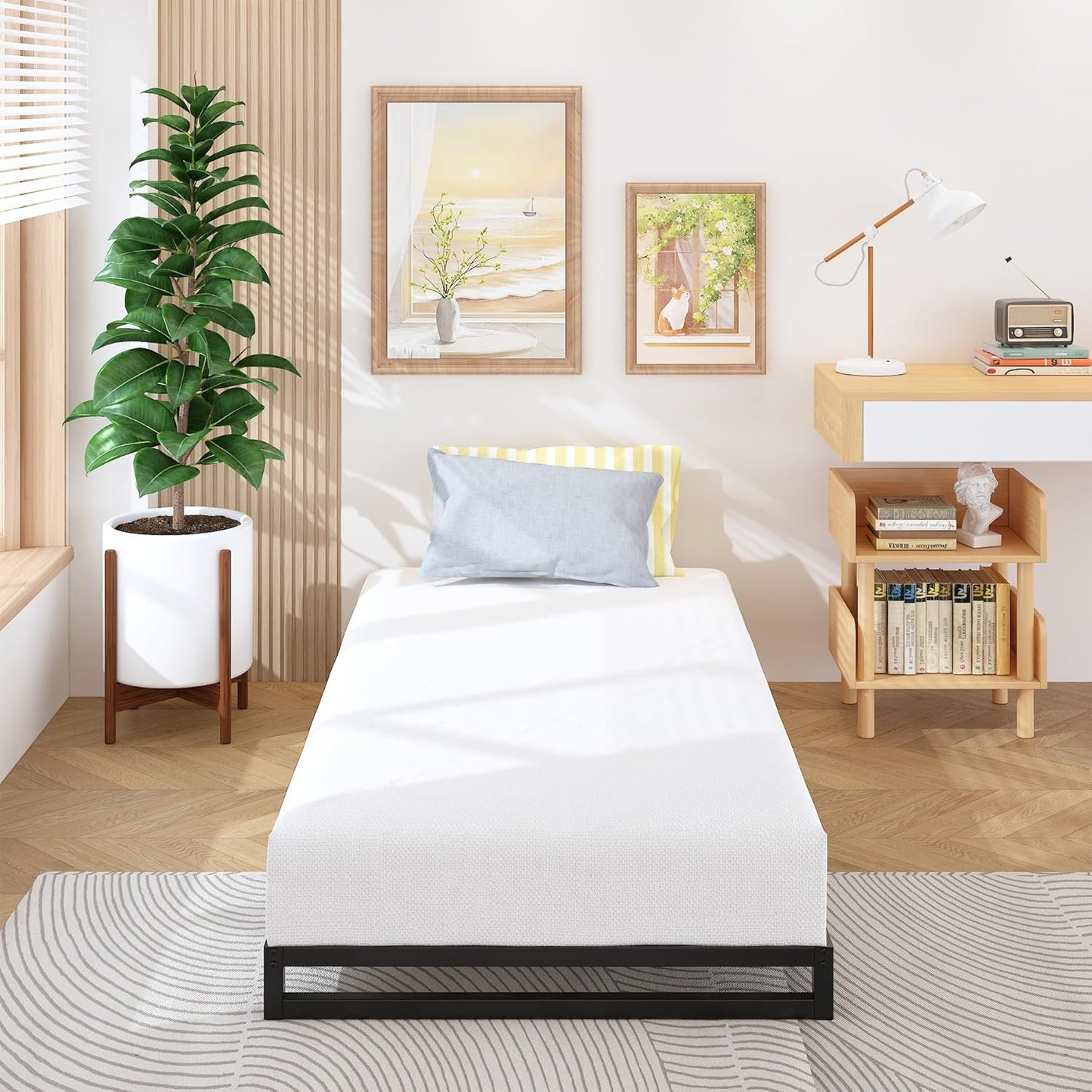 6 Inch Twin Size Bed Frames Heavy Duty Metal Twin Platform Bed Frame No Box Spring Needed, Noise Free, Easy Assembly, Black