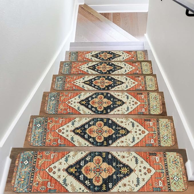 OJIA Non-Slip Stair Treads for Wooden Steps 7PCS, 30"X8" Rubber Carpet Stair Treads Indoor Stair Runner Slip Resistant Stair Rugs Safety Mats for Dogs, Kids & Elders, Stairway Grip Step Treads