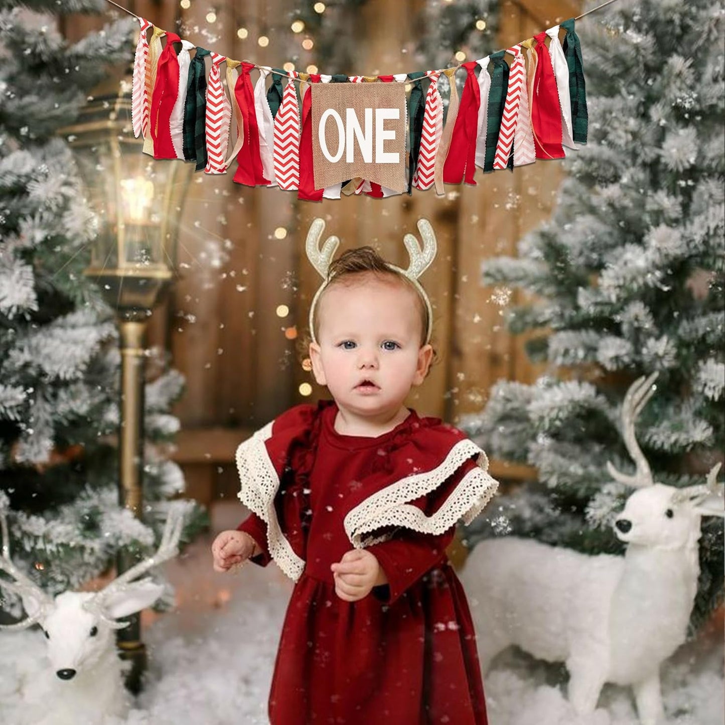 Christmas High Chair Banner for 1st Birthday - Red and Green One High Chair Banner, 1st Birthday Decoration for Boys Girls, Christmas Birthday Party Decorations,Merry Christmas Banner Photo Props