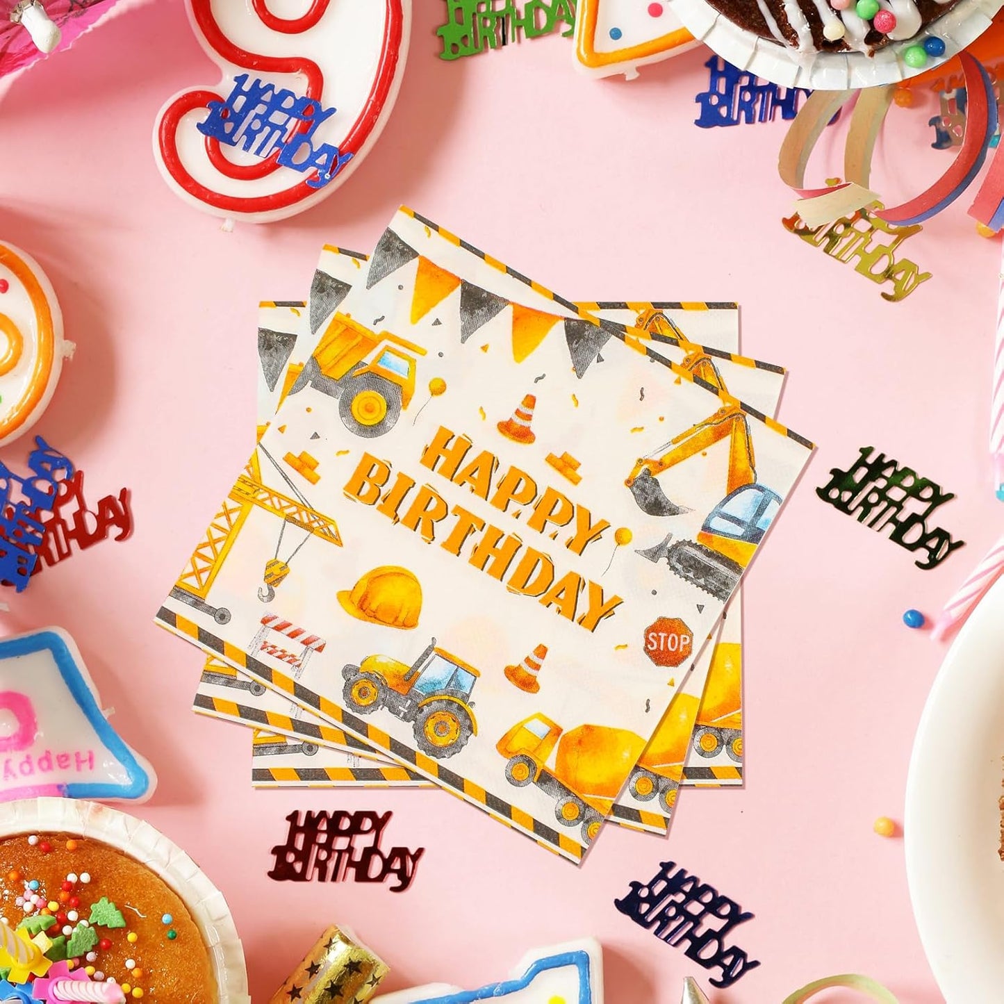 40PCS Construction Happy Birthday Paper Plates and Napkins Party Supplies, Disposable Construction Party Plates and Napkins Tableware Set for Kids Boys Birthday Party Decorations Serves 20