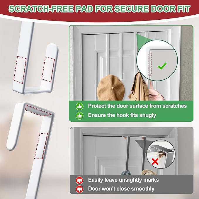 15" Reversible Wreath Hangers for Front Door, Fit Most Doors up to 1-3/4", Heavy Duty Steel Over The Door Hooks Hold up to 80 LBS for Holiday Christmas & Halloween Wreaths, Indoor Decor (White, 2 PCS)