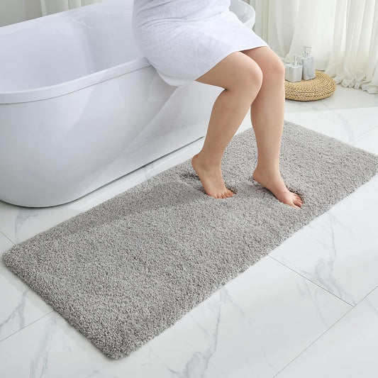 Gray Bathroom Runner Rug 24x59 Non Slip Fluffy Long Bath Mat for Bathroom Floor Washable Plush Luxury Bath Rug for Tub Absorbent Shower Sink Mat Bedside Rug