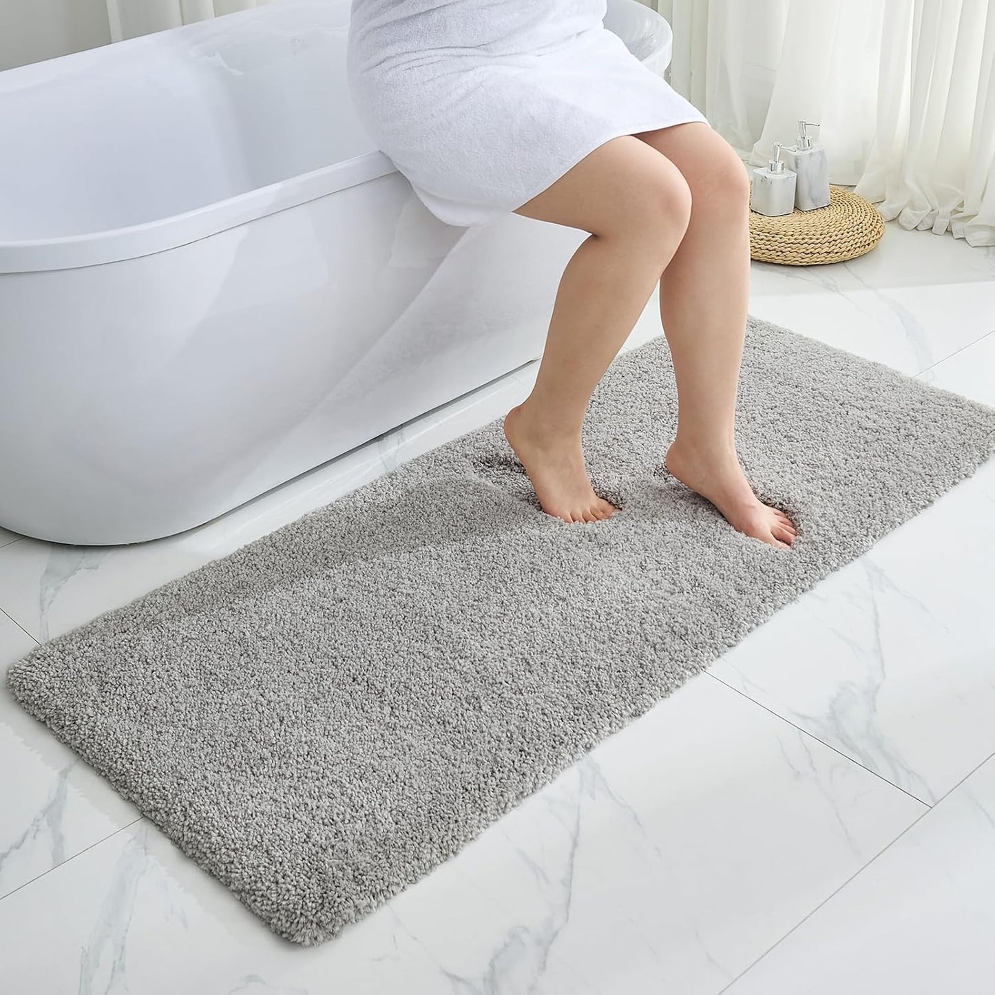 Gray Bathroom Runner Rug 24x70 Non Slip Fluffy Long Bath Mat for Bathroom Floor Washable Plush Luxury Bath Rug for Tub Absorbent Shower Sink Mat Bedside Rug