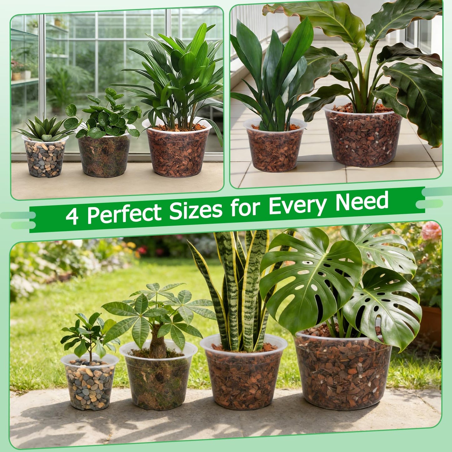 FUIJOL 6/8/10/12 Inch Large Clear Nursery Pots with Drainage, 16 Pack Clear Plastic Nursery Pots for Plants, Garden Seedling Starter Plant Pots for Succulents, Flower & Vegetable (6/8/10/12in-16Pack)