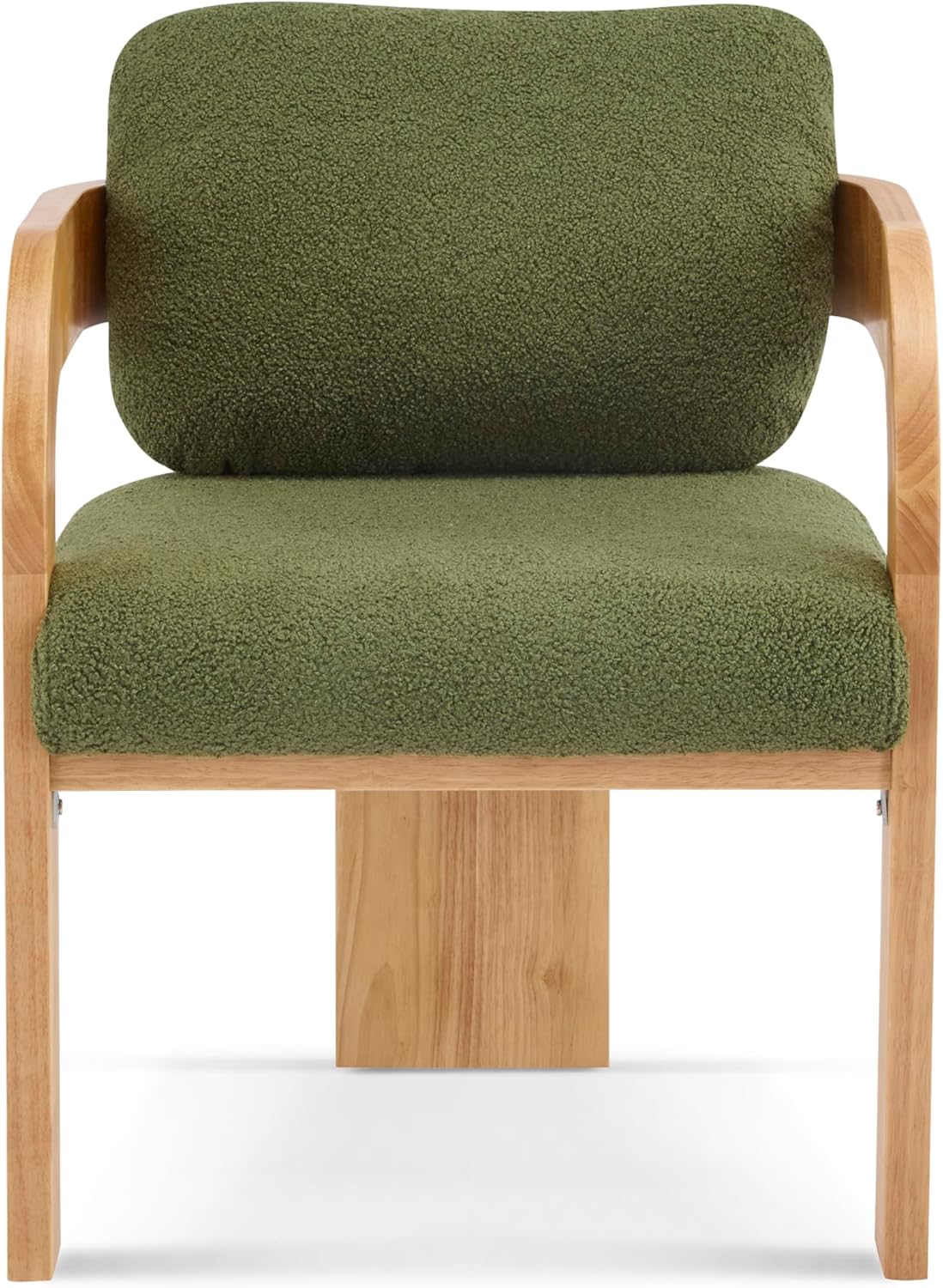 Christopher Knight Home Yorick Modern Boucle Dining Chair Set of 2 with Cushion, Solid Wood Dining Room Armchair Set, Curved Backrest Kitchen Side Chair, Living Room Comfy Extra Seat, Natural+Green
