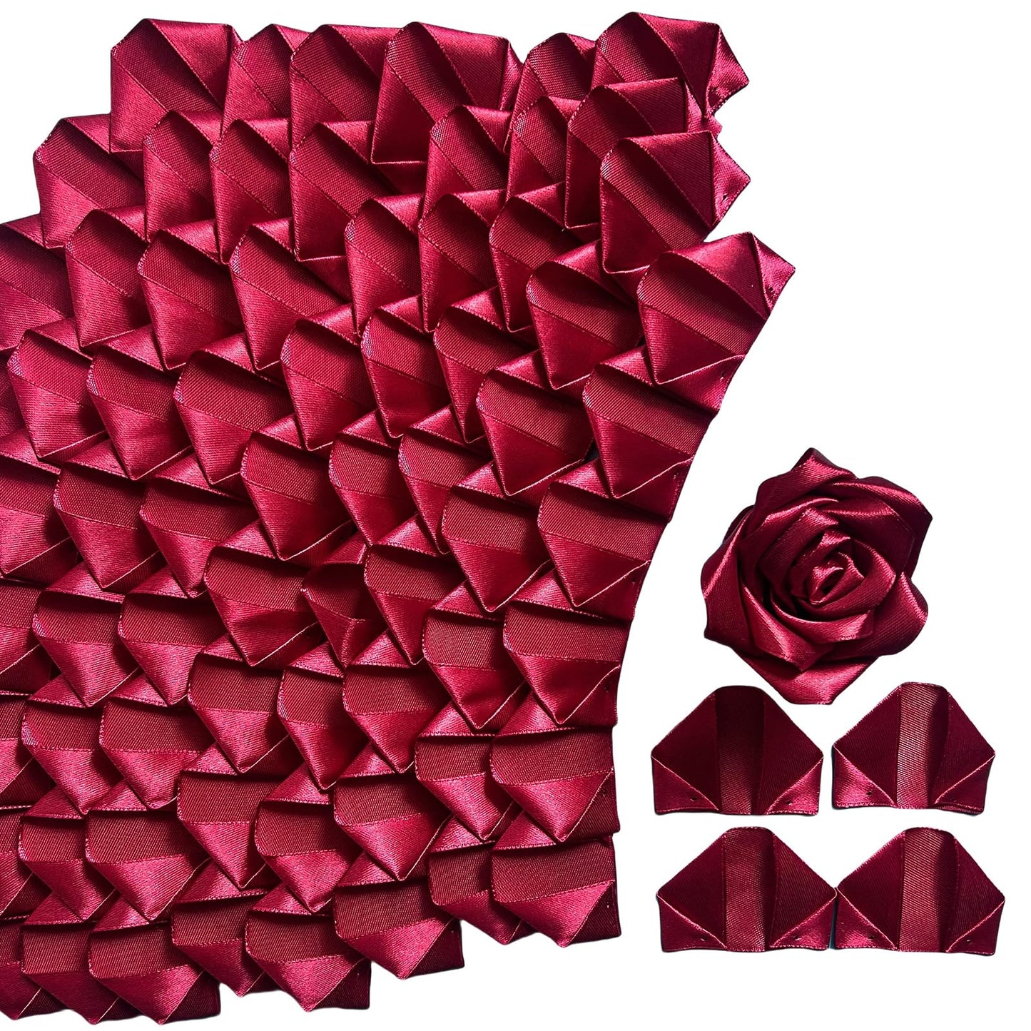 LatinaFlorista 500 Pcs Rose Petals Half Finished Satin Ribbon Flower Petals 500 Pcs Durable Material for DIY Craft Lovers & Event Decoration (500pcs Wine Red)