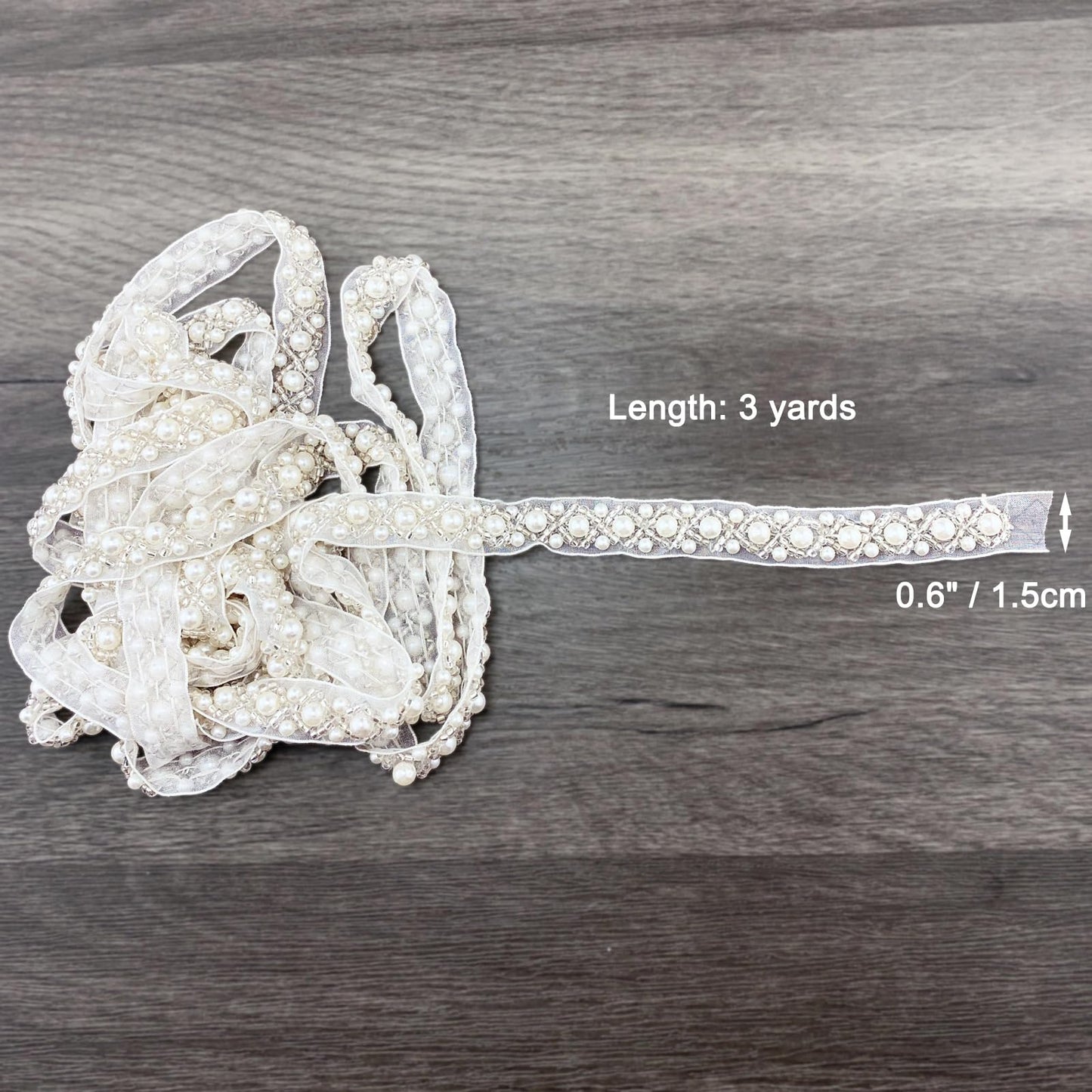 BETITETO 3Yards Pearl Beaded Trim Lace Ribbon Trimming Edge Embellishments for Sewing Bridal Dress Party Clothes Wedding Decoration Fabric Crafts DIY (Ivory Ribbon)