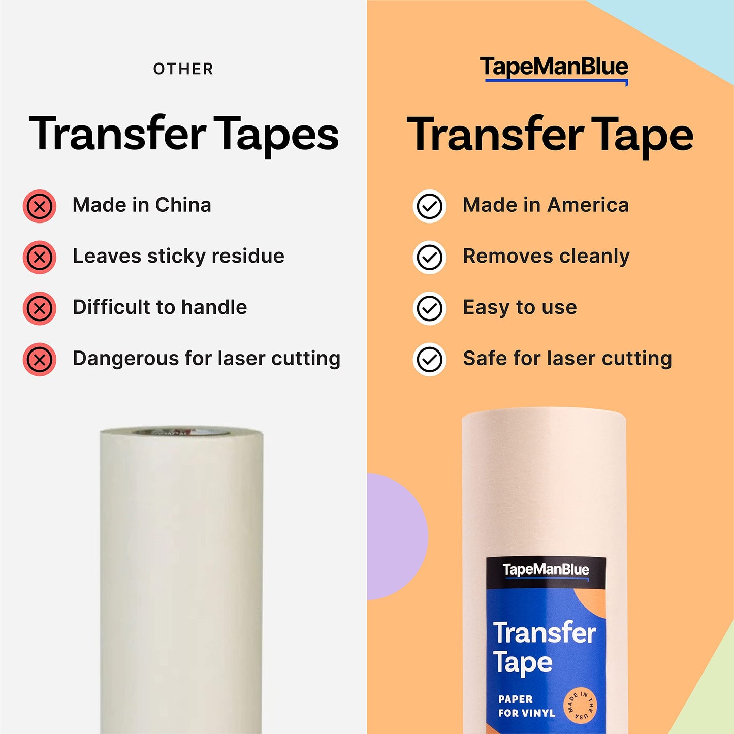 Transfer Tape for Vinyl, 24 inch x 100 feet, Paper with Layflat Adhesive. American-Made Application Tape for Craft Cutters and Sign Makers