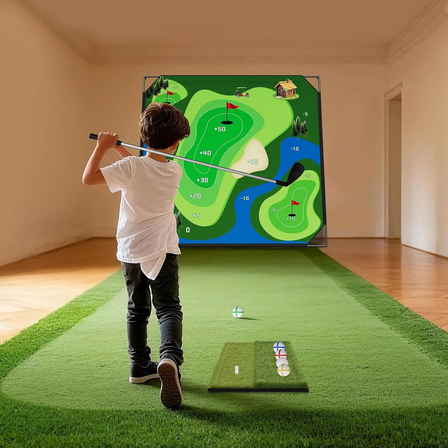 DoCred Battle Royale Golf Chipping Game with 80”x80” Large Chipping Mat, 2 Golf Clubs, 25 Sticky Balls, Outdoor Indoor Sports Training Toy Gift for Adults, Family Yard Target Game