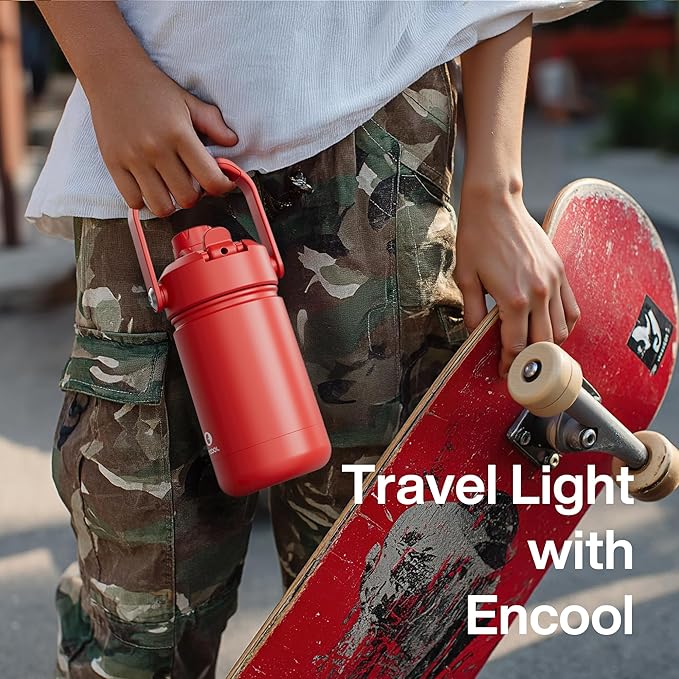 Kids Insulated Water Bottle with Straw - 12oz Stainless Steel Water Bottle with Dual Spouts, Leak-Proof, BPA-Free, Double Wall Vacuum Keeps Cold for 24 Hours for Sports, Travel (Medium Carmine)