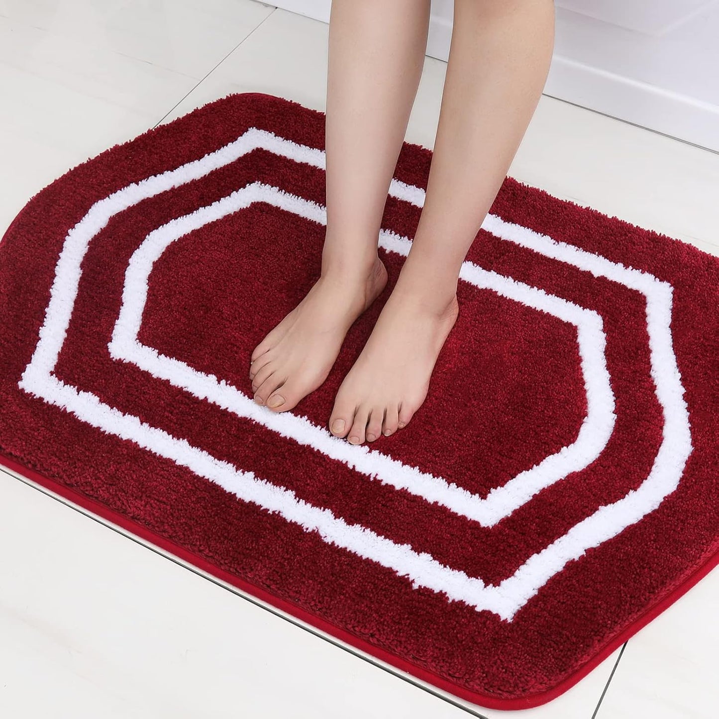 COSY HOMEER Extra Thick Bath Rugs - Anti-Slip Bath Linen Sets Mats Soft Plush 100% Strong Polyester Mat Living Room Bathroom Floor Water Absorbent(Red,24x36 - Inches)