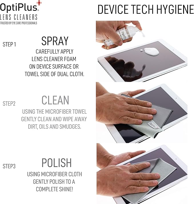 OptiPlus Ultrasoft Foam Lens Cleaner and Dual-Purpose Microfiber Cloth | Streak-Free Glasses Cleaner