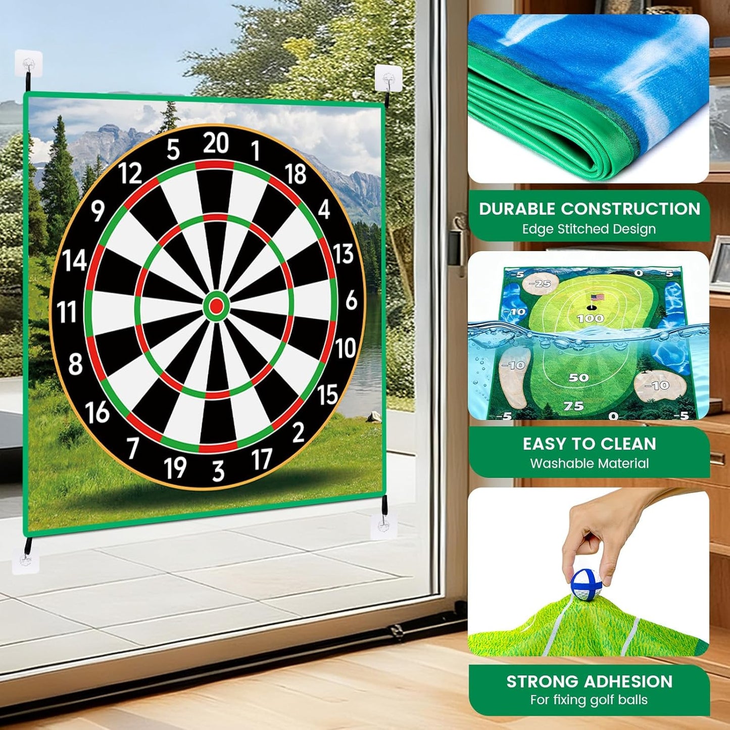 Golf Chipping Game 70"x70" Double Sided Golf Game Practice Mat Kits with 20 Sticky Balls, 1 Portable Storage Bag Starting Games Anytime, Ideal Birthdays for Kids Adults(No Club)