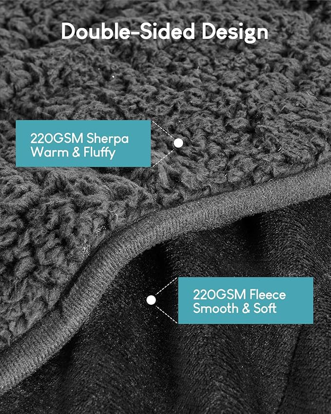 Cottonblue Sherpa Fleece Weighted Blanket 12lbs for Twin/Full Bed, Plush Bed Weighted Throw Blankets for Deep Sleep and Relaxation, Heavy Calm Blankets with Cemaric Beads, 48x72 Inches, Black