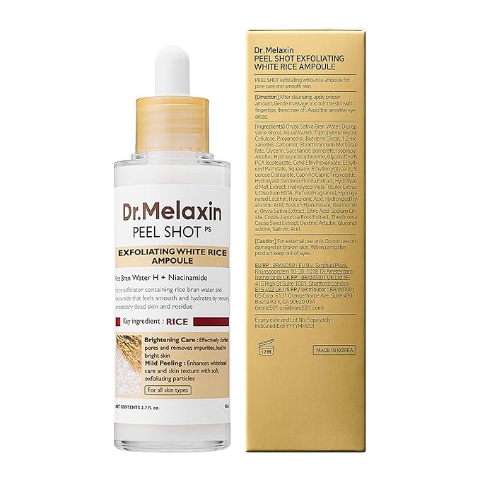 Dr.Melaxin Peel Shot Glow Rice Peeling Ampoule 80ml Daily Soft Exfoliating Face and Body Scrub Dead Skin Cells Blackhead Remover for All Skin Types korean skin care