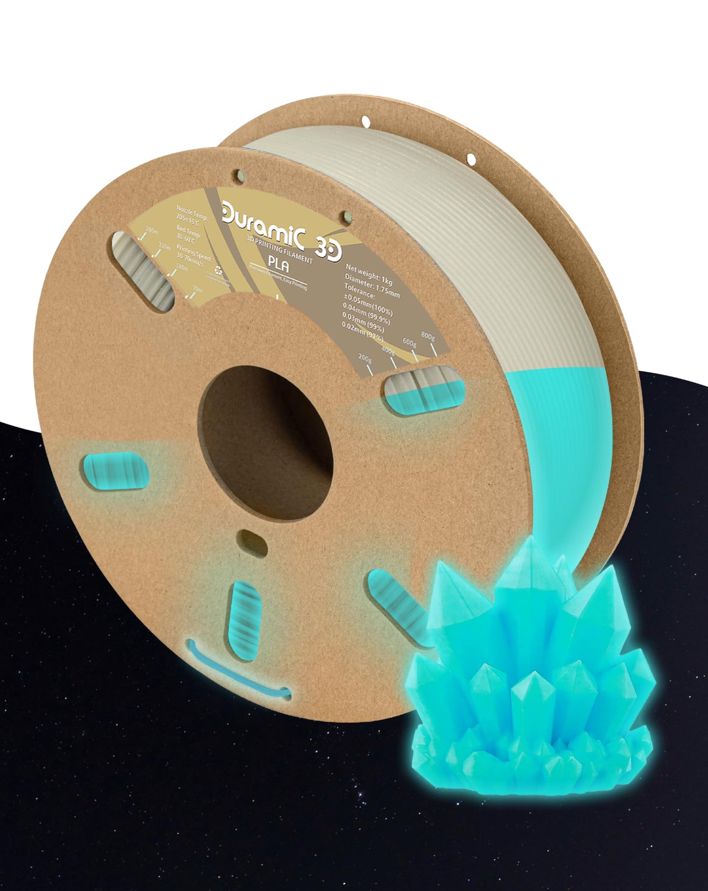DURAMIC 3D PLA Glow Turquoise in The Dark Filament 1.75mm 1Kg, 3D Printing Luminous Filament 1.75mm Dimensional Accuracy +/- 0.0
