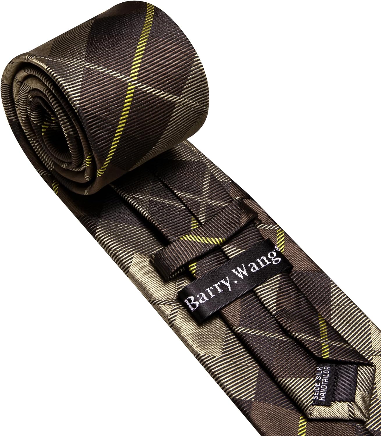 Barry.Wang Designer Classic Ties for Men Set Formal Pocket Square Cufflink Check Plaid