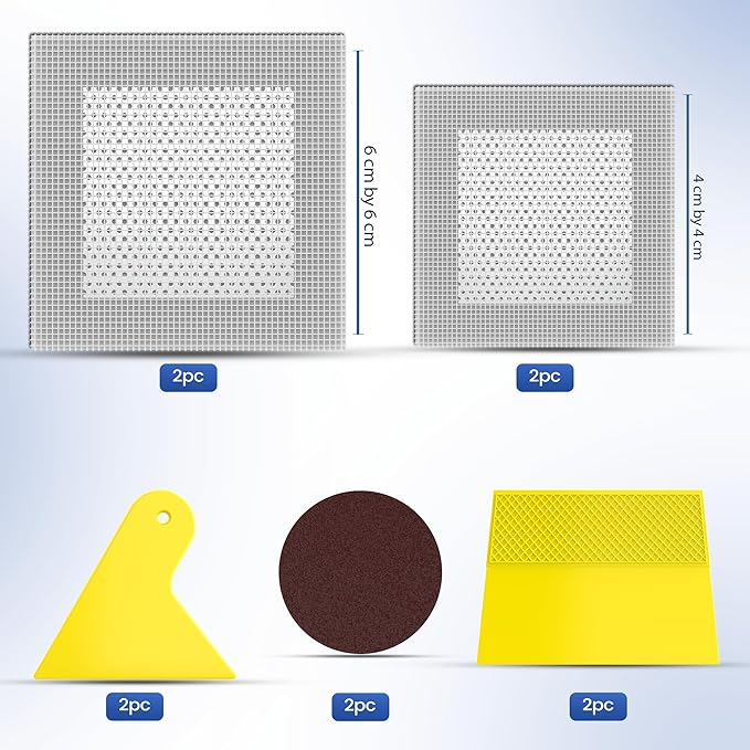 Wall Patch Repair Kit – 4 Self-Adhesive Aluminum Mesh Patches (2 × 4″ + 2 × 6″) with Small & Medium Scrapers & 2 × P180 Sandpapers | Drywall Hole Patch Kit for Sheetrock, Plaster & Ceiling Repair