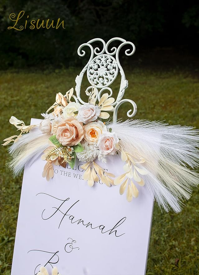Wedding Arch Flowers, Artificial Floral Decor for Wedding Ceremony & Reception, Standard Size Large Flower Swag Set for Backdrop & Welcome Sign, Pack of 2 (Champagne)