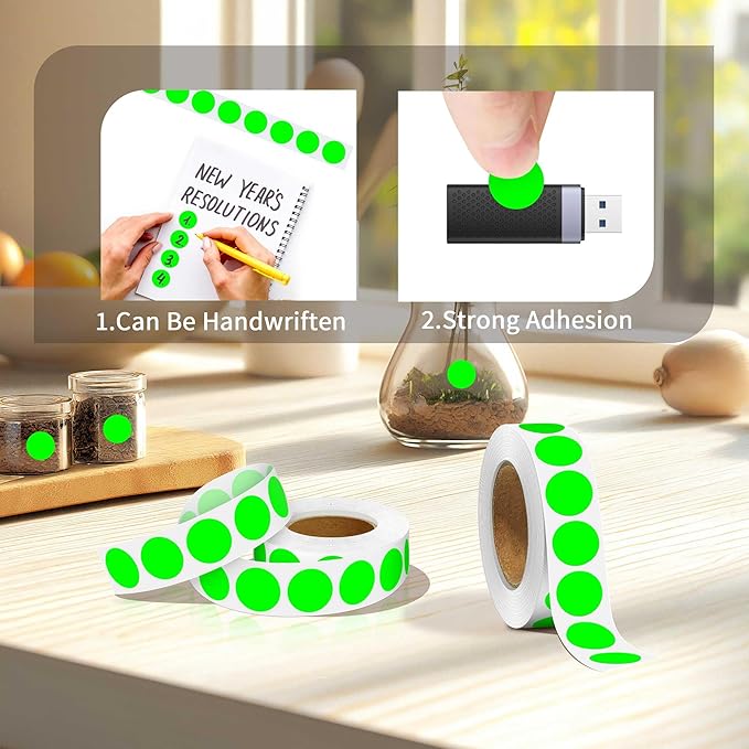 0.75 Inch Multi - Purpose Labels,1000 PCS 3/4" Fluorescent Green Stickers for Classroom, Papers, Market, Price Tags, and Library Book Labels. Non - Printable Round Colored Dot