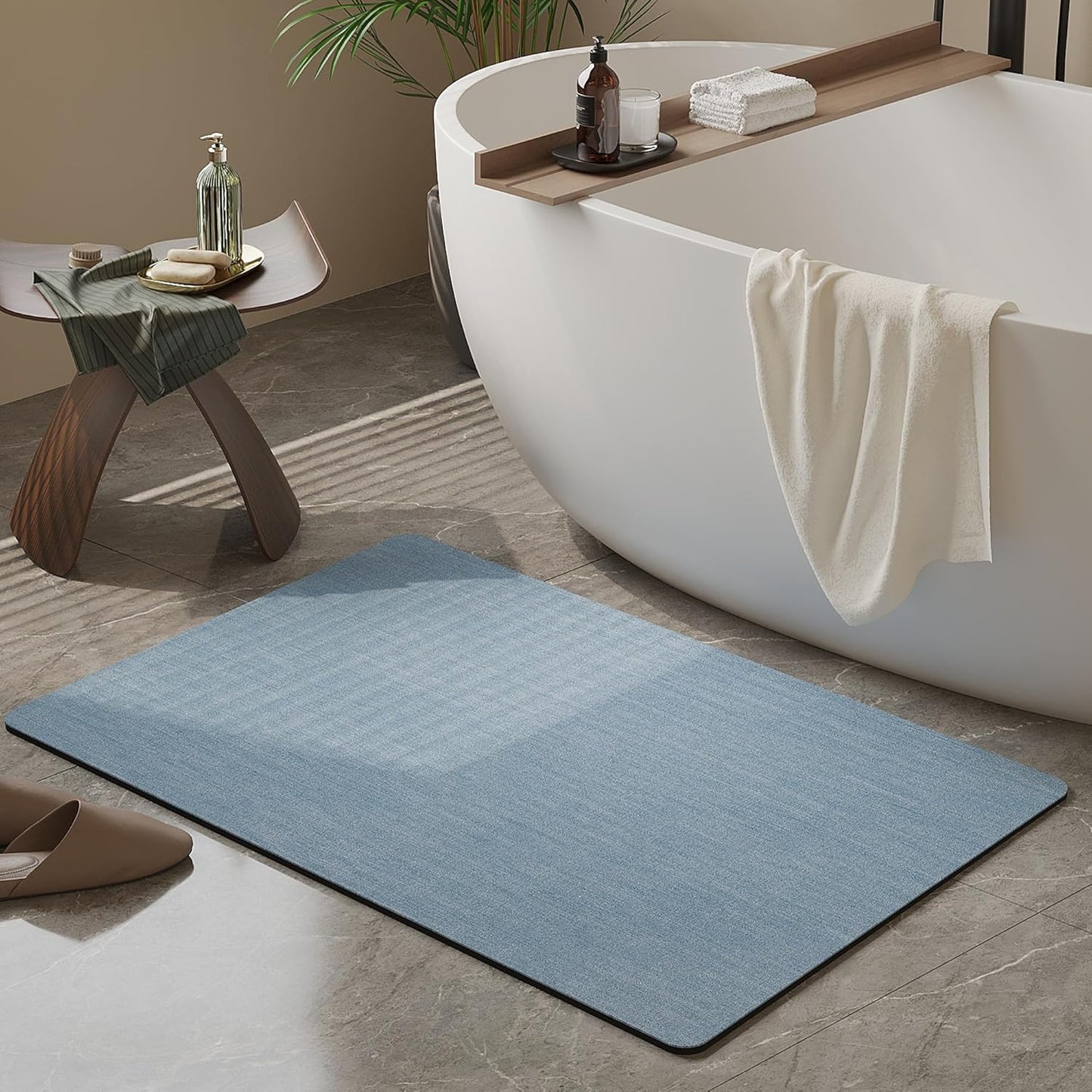 Mecko Bath Mat Rug, Rubber Non-Slip Quick Dry Absorbent Thin Bathroom Rugs Fit Under Door Bathroom Floor Mats-Shower Rug for in Front of Bathtub, Room Floor, Shower Room(Light Blue,20"x32")