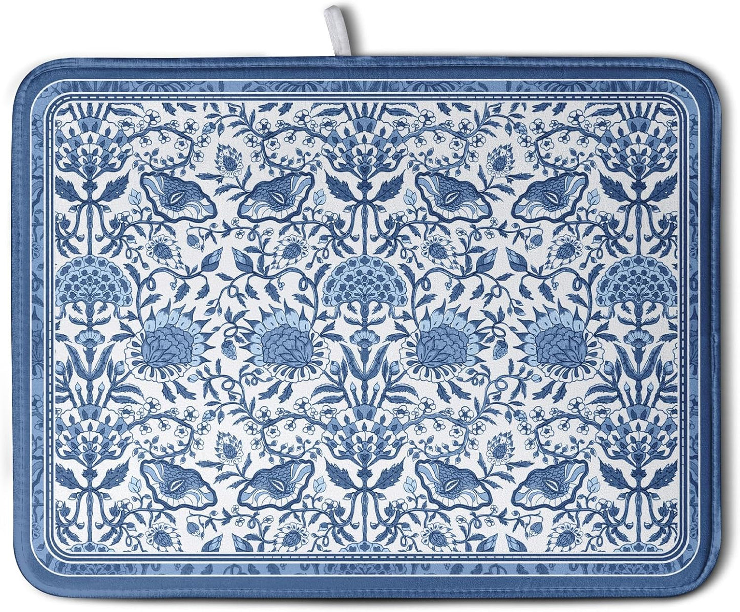 Blue Floral Dish Drying Mat for Kitchen Counter Boho Flowers Dishes Drainer Mats Rustic Farmhouse Microfiber Absorbent Dish Draining Spring Summer Reversible Dish Rack Pad Large 18x24 Inch