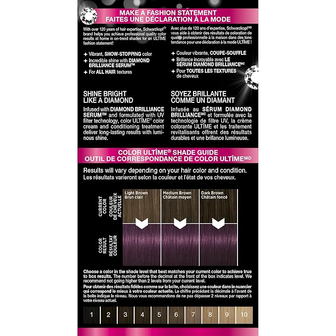 Schwarzkopf Color Ultime 4.3 Ultra Deep Violet Hair Dye, Permanent Intense Violet with Diamond Brilliance, Fade-Resistant, Covers Grays, All Hair Textures