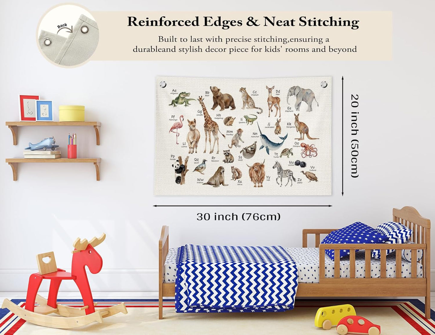 ABC Alphabet Educational Canvas Banner,Animal Alphabet Nursery Wall Decor,ABC Animal Educational Banner Flag Wall Art for Nursery Classroom Kids Room Bedroom Playroom,20x30 in