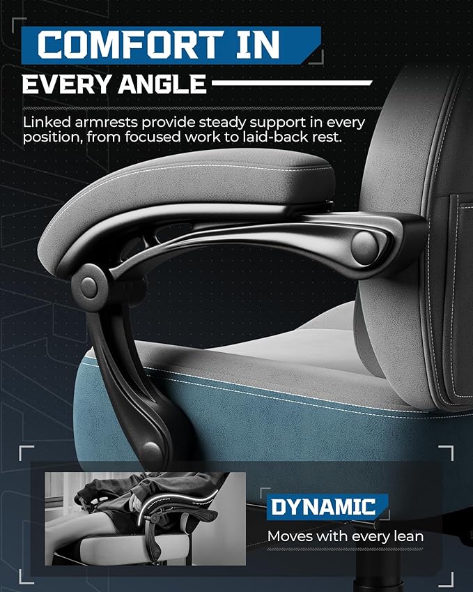 GTPLAYER Gaming Chair, Computer Chair with Footrest and Lumbar Support for Adults, 360°-Swivel Big & Tall Reclining Seat for Office or Gaming (Grey)