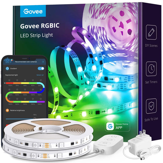 Govee 32.8ft LED Strip Lights RGBIC App Control, Smart LED Strips with Segmented Color Control Intelligent Color Picking, Music Sync LED Lights for Bedroom, Kitchen, Party, Home Decor (2x16.4ft)