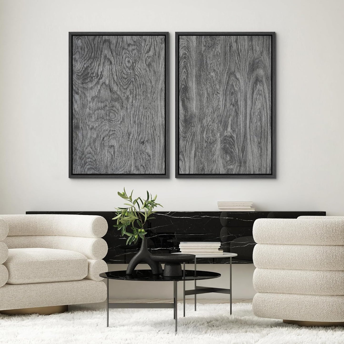 SIGNWIN Framed Canvas Print Wall Art Set Gray Wood Grain Rustic Abstract Illustrations Modern Art Minimal Decorative Nordic for Living Room, Bedroom, Office - 16"x24"x2 Black