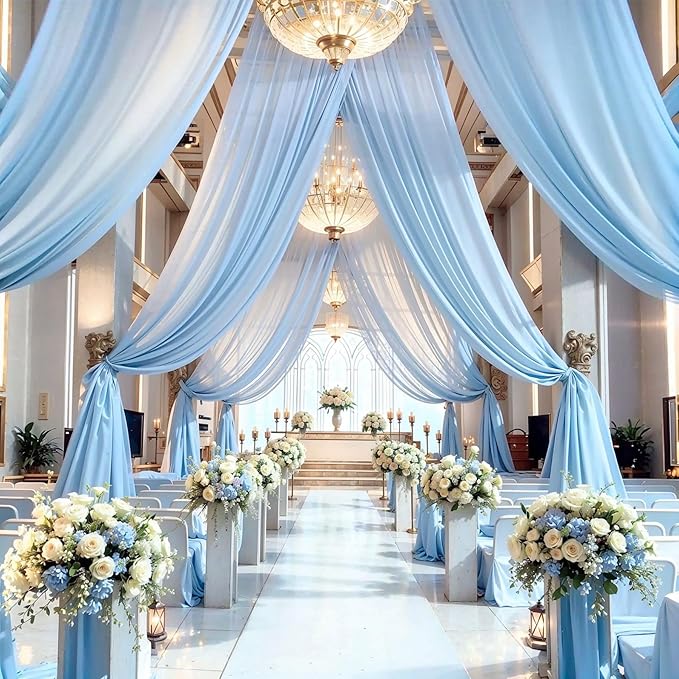 Wedding Arch Draping Fabric, 1 Panel 18FT Baby Blue Sheer Backdrop Curtain Chiffon Fabric Drapery Voile Scarf Draping Panels for Wedding Archway Ceremony Curtain Valance Party Decoration