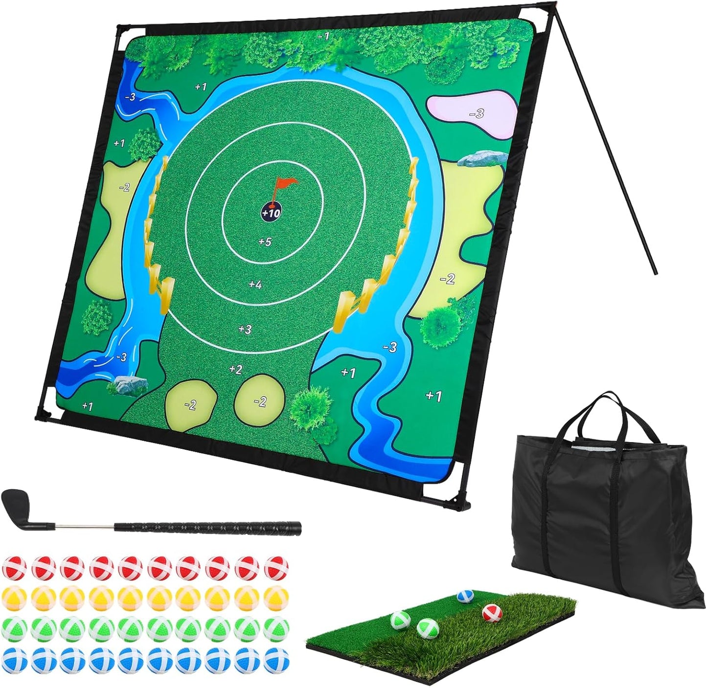 FAHKNS Golf Chipping Game Set, Golf Game for Kids & Adults, Balls x 40, The Original Portable Golf Game for Chipping Practice for Family Golfers, Outdoor and Indoor (Free Adjustable Club x1)