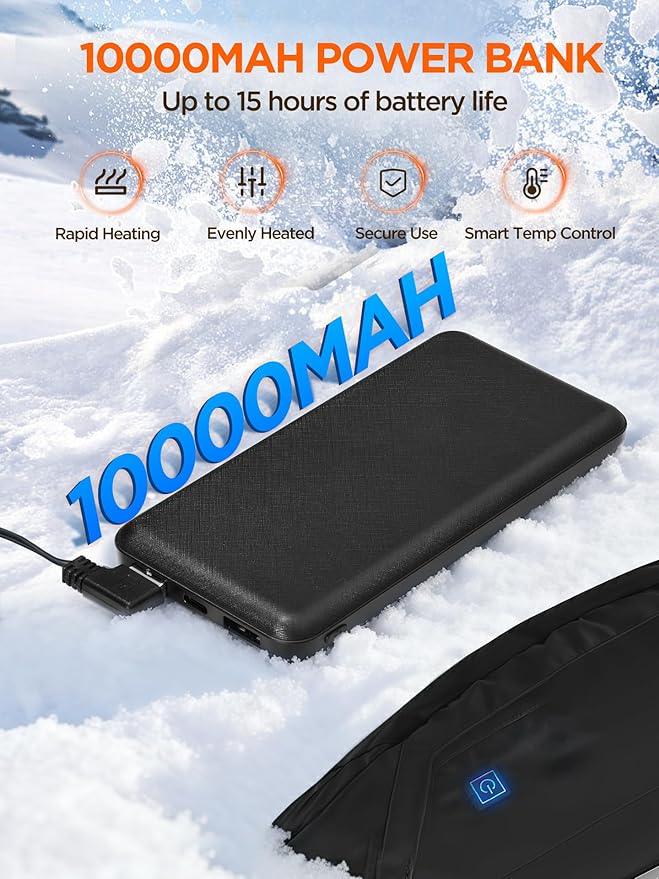 Heated Hand Warmer Pouch, 3-Stage Heat Electric Heated Hand Muff, 10000mAh Rechargeable Portable Power Bank Hand Warmer for Football, Hunting,Fishing,Camping,Outdoor Work