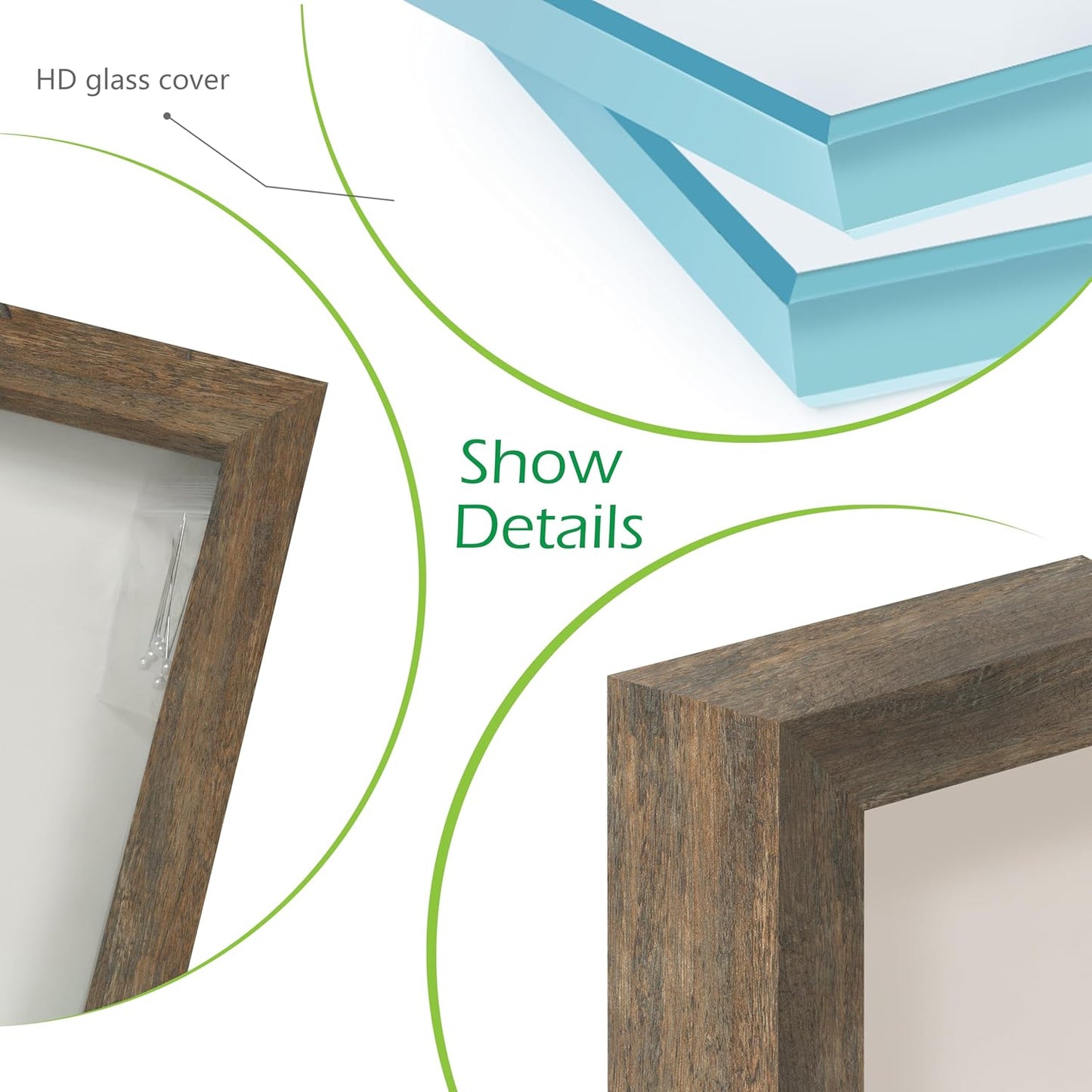 FrameWorks 8.5x11 Driftwood Wooden Shadow Box Frame – Soft Felt Back, Tempered Glass, and Included Elegant White Ball Push Pins