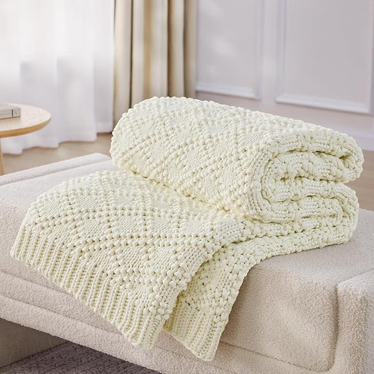 Knitted Weighted Blanket for Adult, Chunky Knit Weighted Throw for Sleep 36"*48" 5lbs, Cooling Breathable Heavy Blanket for Hot Sleepers, Machine Washable Blanket for Room Decor(Ivory White)