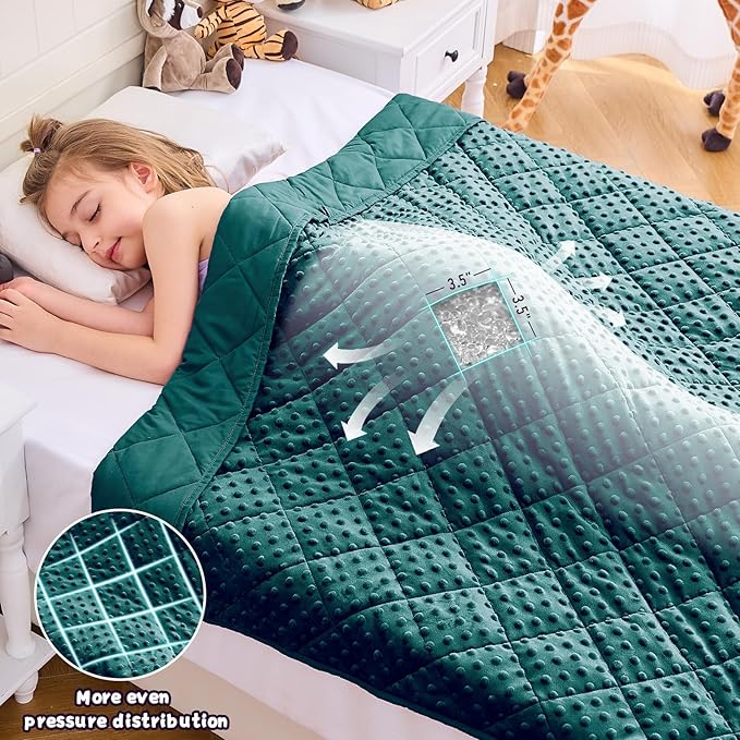 Green Weighted Blanket Kids 7lbs, 40"x60", Breathable Cooling Minky Heavy Throw Blanket for 60-90lbs, Soft Winter Thick Big Blankets Weighted Comforter Gift for Sleeping