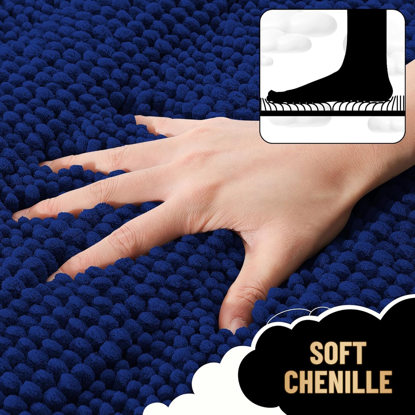 OLANLY Thick Bathroom Rugs 30x20, Extra Soft Absorbent Chenille Striped Bath Rugs, Rubber Backing, Machine Wash Dry, Bath Mats for Bathroom Floor, Tub and Shower, Home Decor Accessories, Navy
