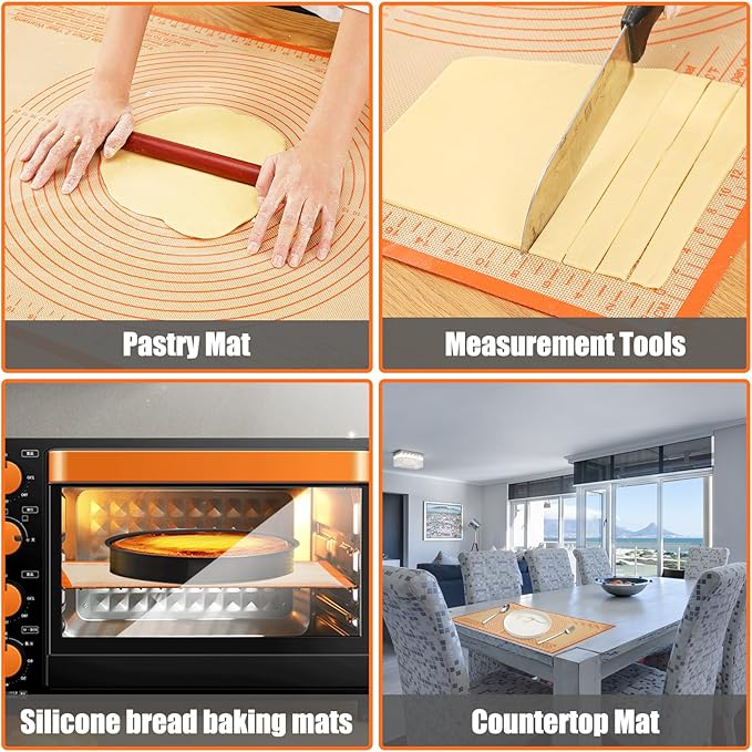 Silicone Pastry Mat 34x26 Inch - Nonstick Baking Mat Perfect for Dough, Pastry, Pie Crust, Fondant, Pasta/Pizza