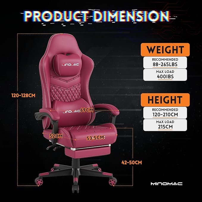 Gaming Chair,Ergonomic Computer Gaming Chair,400lb Load-Bearing,Retractable Footrest/Waist Support/Ergonomic Backrest[Spring + 4D Sponge] (RED)
