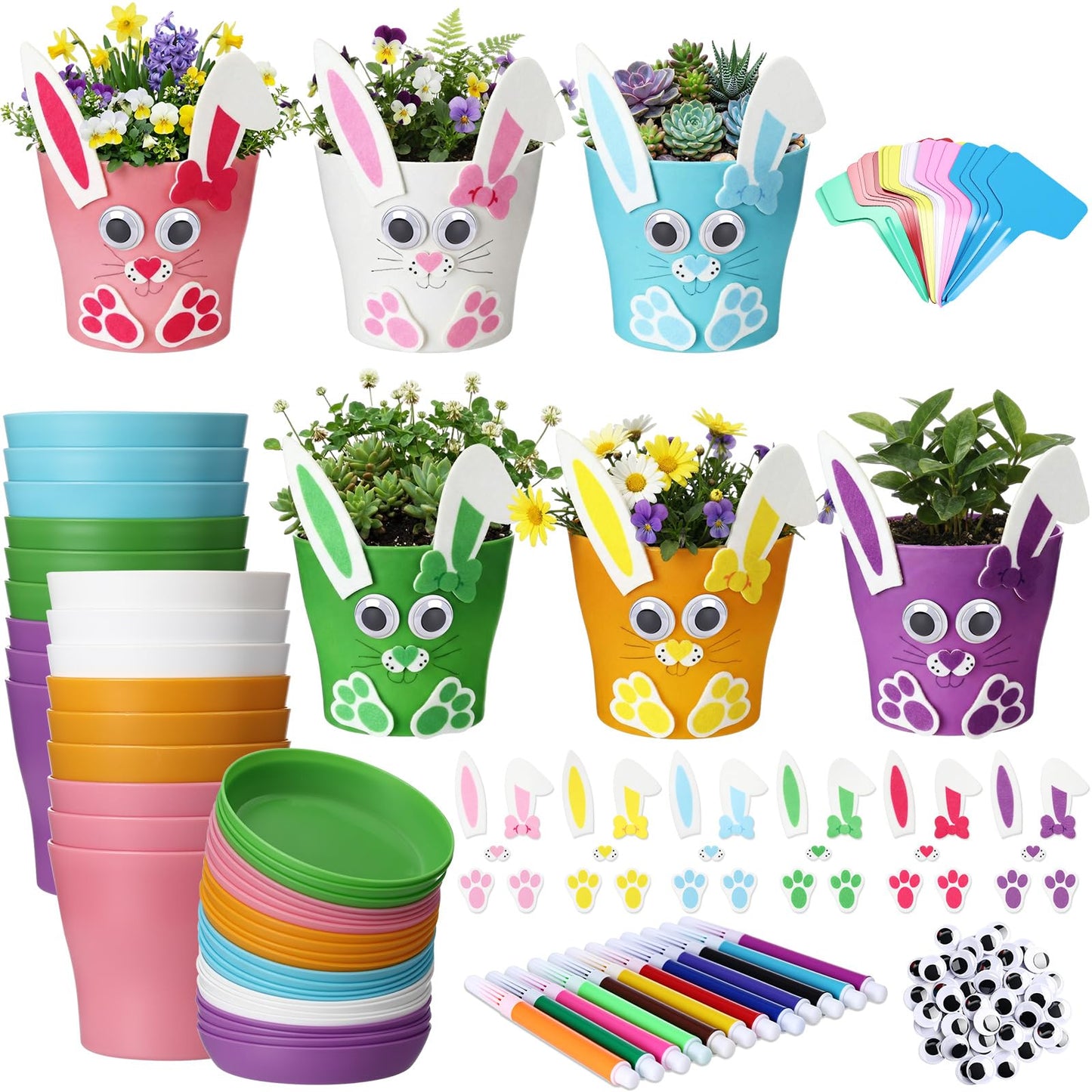 Ferrochef 24 Set Easter Bunny DIY Flower Pots Crafts Bulk Bunny Plant Cute Crafts Pot Graduation Party Favors Spring Decorative Garden Pots DIY Painting Kit Creative Gifts Art Project