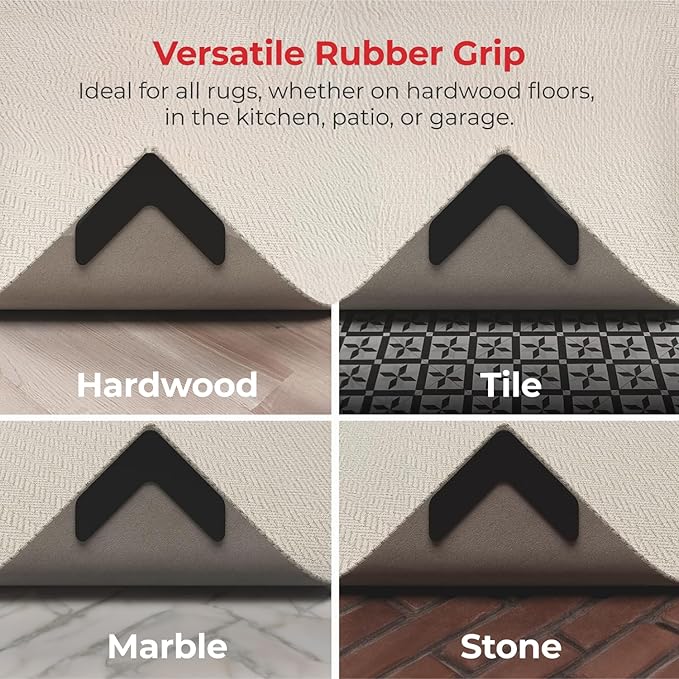 iPrimio NeverCurl Best V Shape Design Rug Corner Gripper to Instantly Stop Rug Corner Curling - Safe for Wood Floors - for Indoor & Outdoor Rugs - Carpet/Rug Tape - Not an Anti-Slip Pad