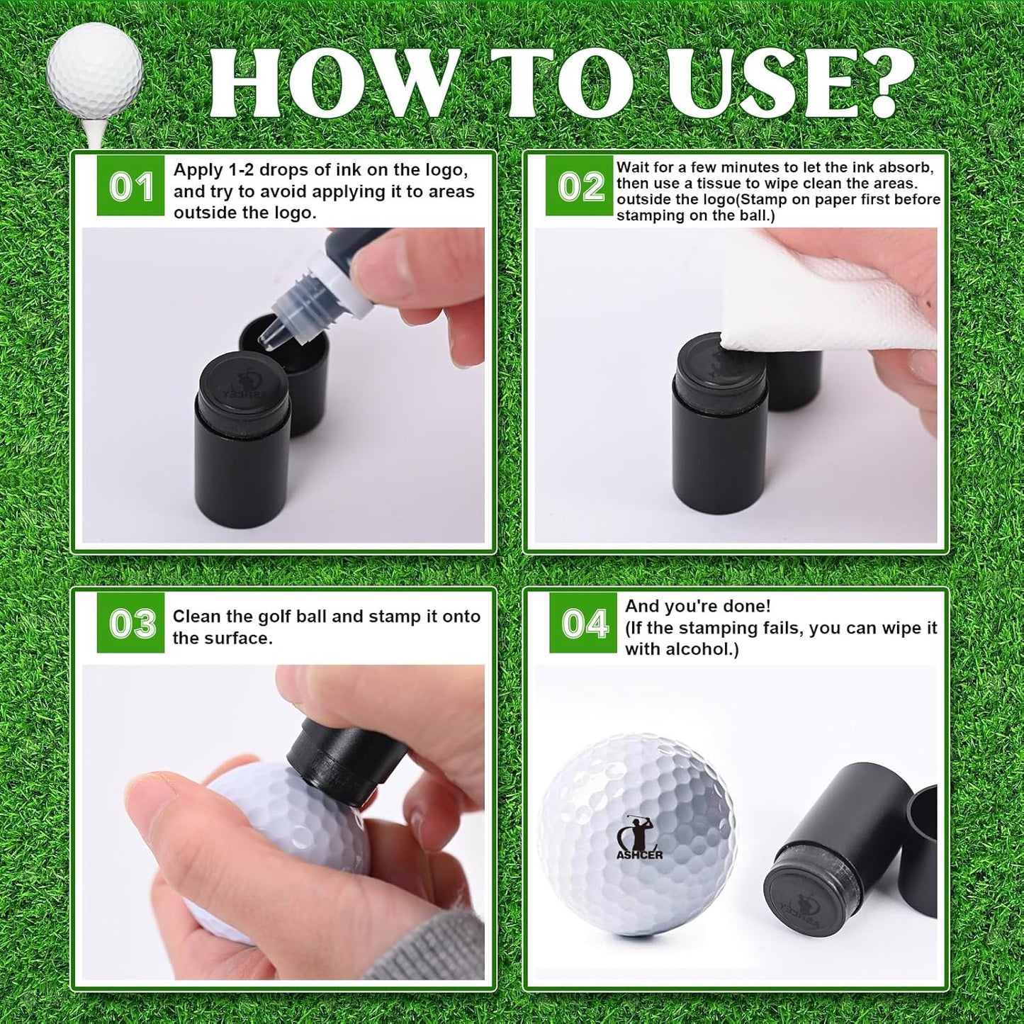 Personalized Golf Ball Stamp with Ink & Metal Box, Custom Name Reusable Golf Ball Marking, Golf Accessories, Gifts for Golf Lovers Golfers Dad Husband Father's Day Birthday Christmas Wedding