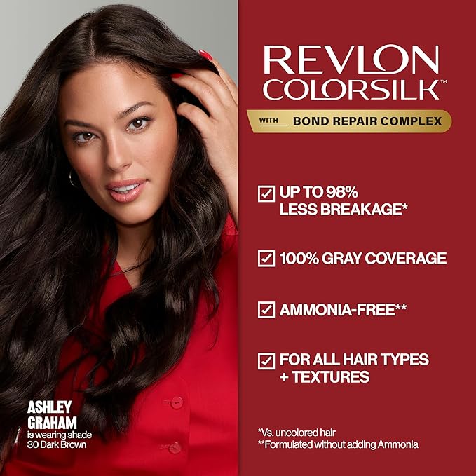 Revlon ColorSilk with Bond Repair Complex, Brown Permanent Hair Color, 100% Gray Coverage, Ammonia Free Hair Dye, Vegan Keratin, 40 Medium Ash Brown (Pack of 3)