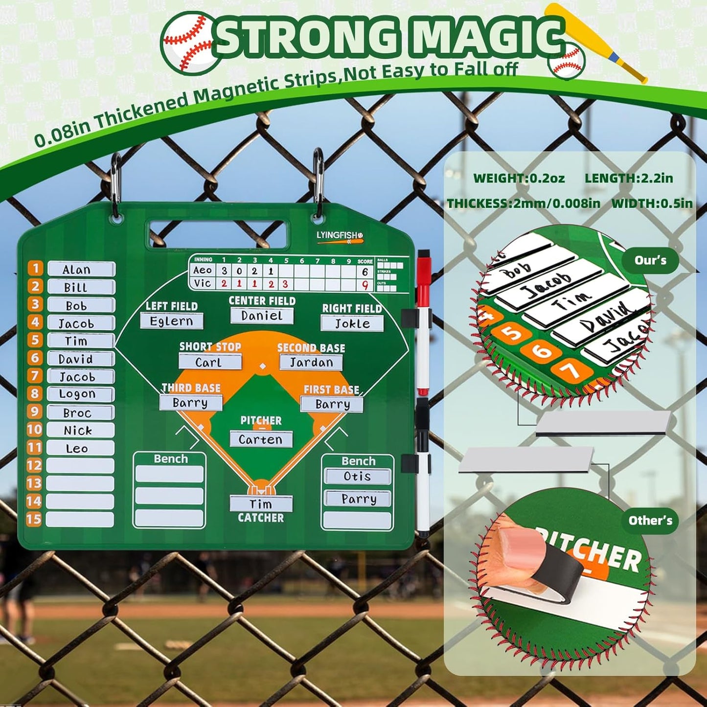 Magnetic Baseball Lineup Board，Baseball Lineup Cards Baseball Lineup Board For Dugout Baseball Accessories 40 Sheets Lineup Cards Baseball Clipboard for Coaches Baseball Coaching Accessories