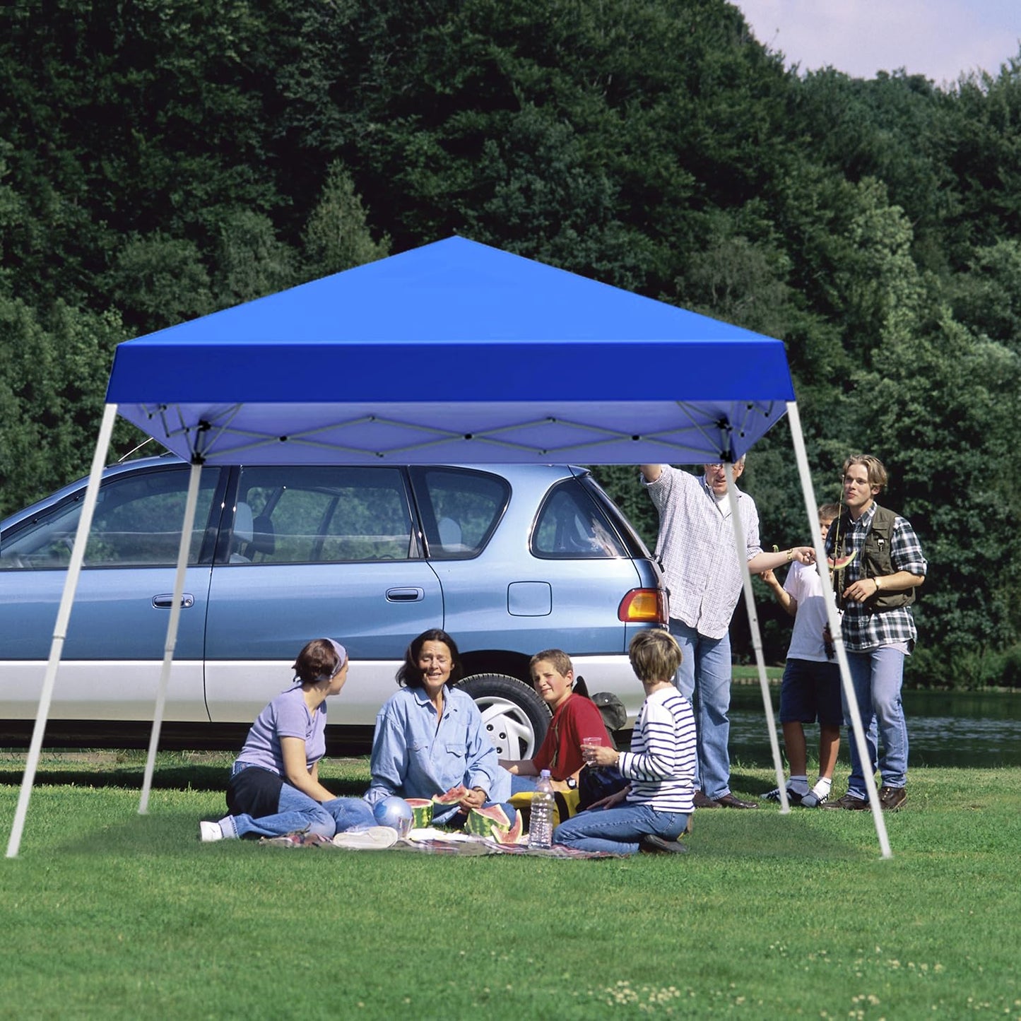 Oneofics Pop-up Canopy Tent, 10x10 Foot, Slant Legs with Carrying Bag, Gazebo Shelter for Patio Deck Garden and Beach, 8x8 Foot Cover Included, Blue